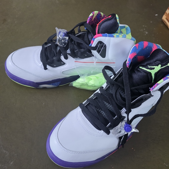 Bel-Air Jordan 5's - White, Purple, Neon Green - Picture 3 of 7